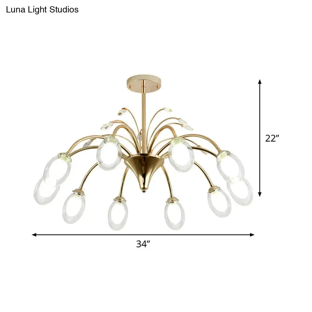 10-Head Brass Sputnik Pendant Chandelier - Clear Glass Egg Hanging Light Fixture, Modern Design