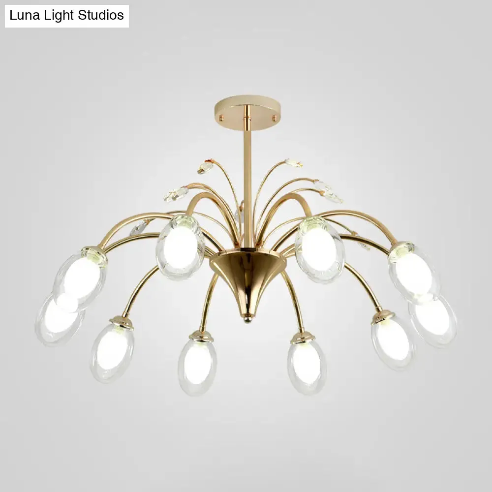 10-Head Brass Sputnik Pendant Chandelier - Clear Glass Egg Hanging Light Fixture, Modern Design