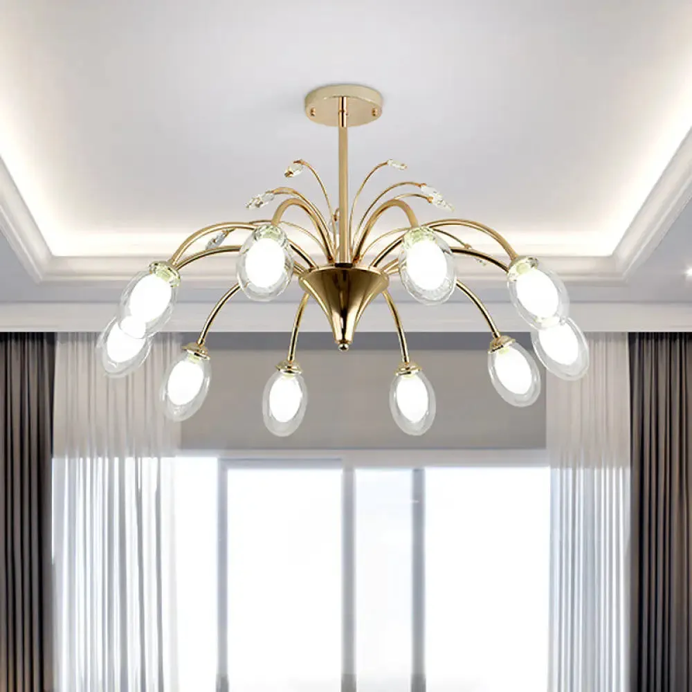 10-Head Brass Sputnik Pendant Chandelier - Clear Glass Egg Hanging Light Fixture, Modern Design