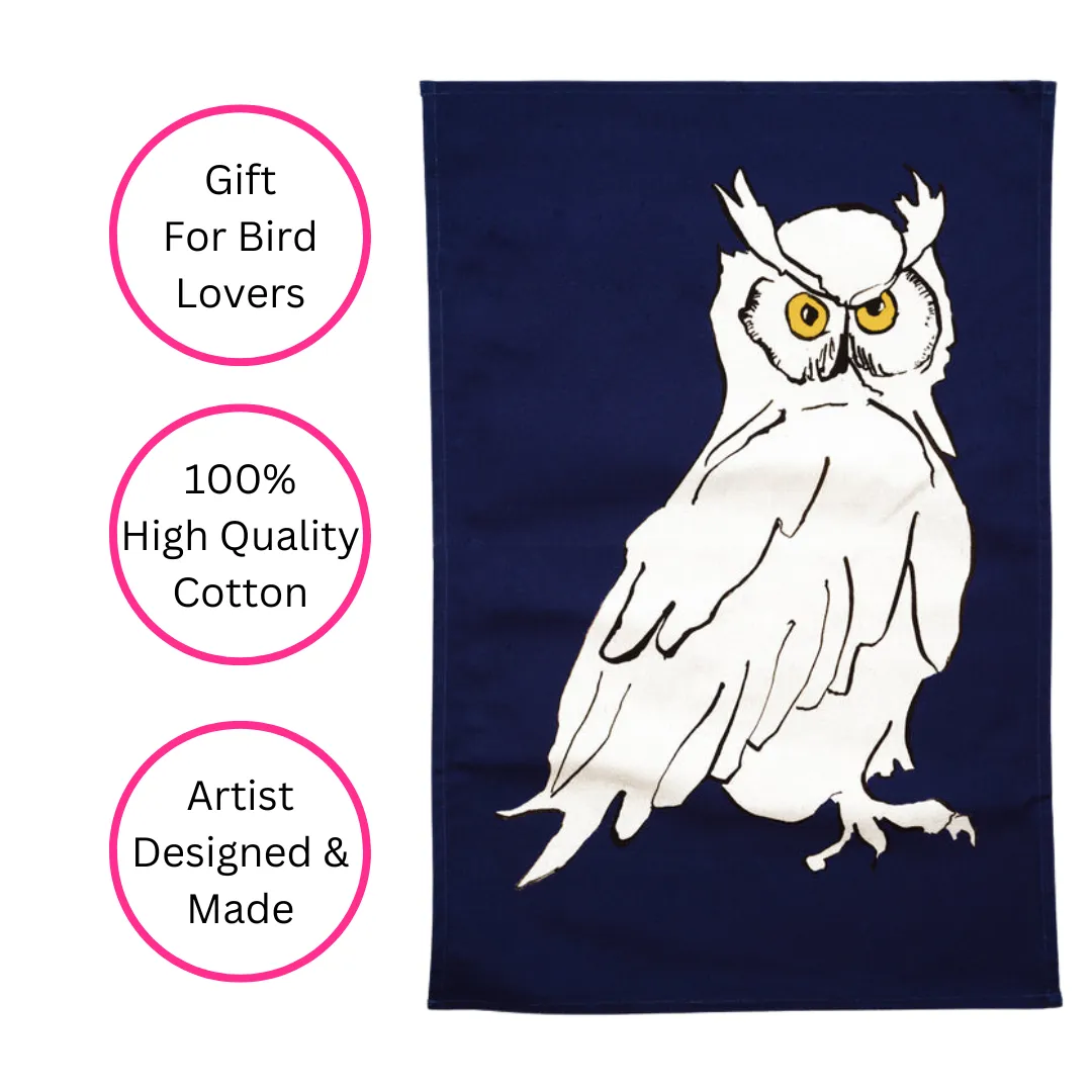 100% COTTON NAVY BLUE OWL TEA TOWEL