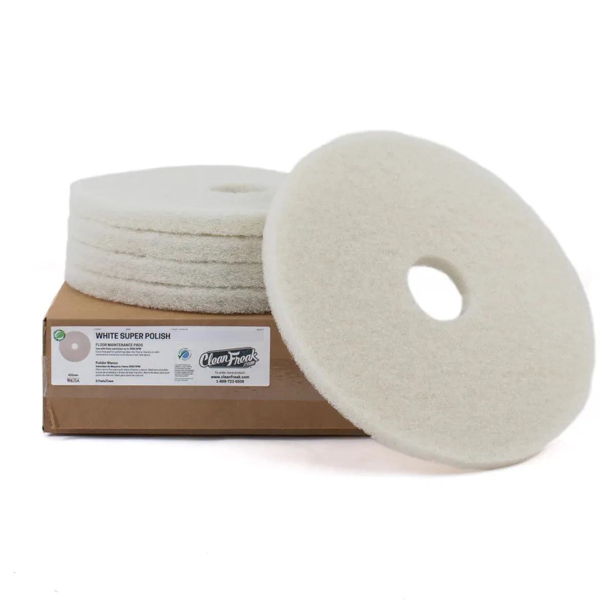 14" White Floor Scrubbing & Polishing Pads - Case of 5