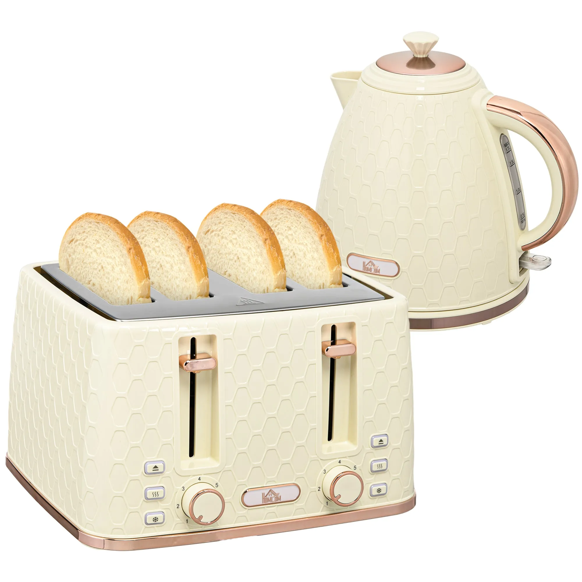 1.7L Kettle and Toaster Set with Defrost Reheat and Crumb Tray Beige