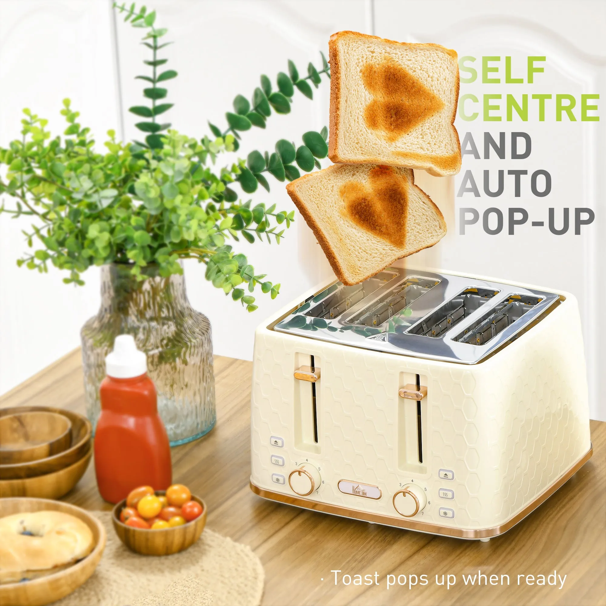 1.7L Kettle and Toaster Set with Defrost Reheat and Crumb Tray Beige