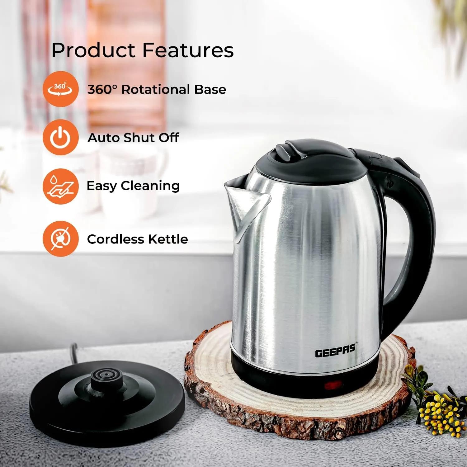 1.8L Stainless Steel Kettle & 2-Slice Bread Toaster Set