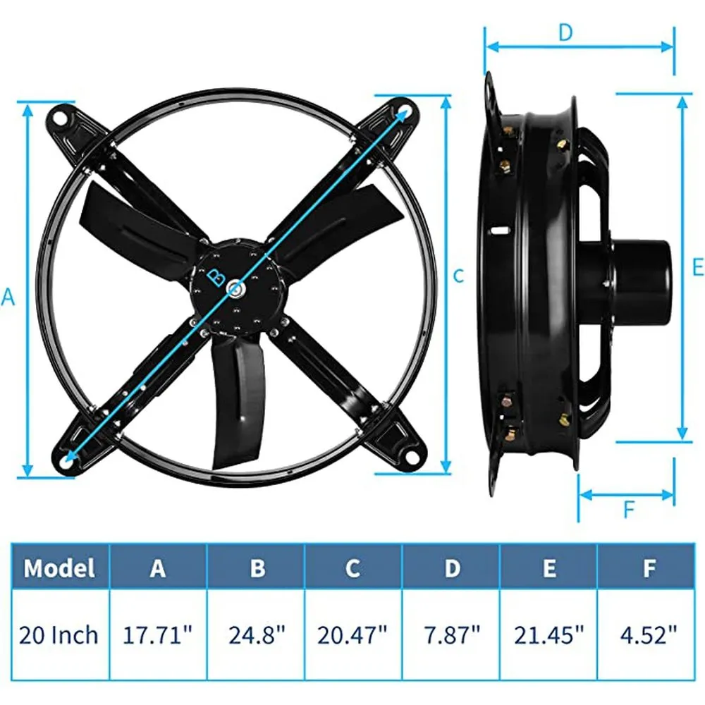 20 Inch Gable Mount Fan Attic Ventilator with Adjustable Temperature Thermostat, 3127 CFM, Black