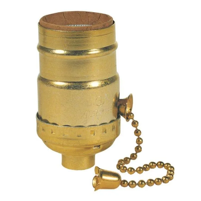 3-Way Pull Chain Socket, Brass Finish