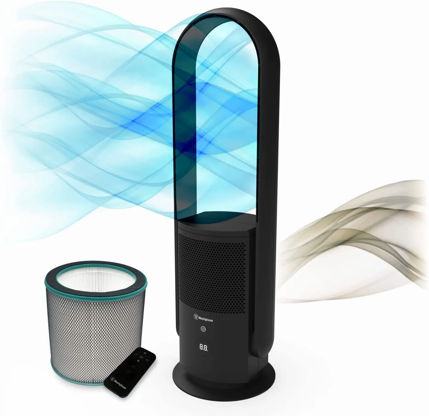 32” 3-in-1 Bladeless Tower Fan with Air Purifier & UV Sterilization Black