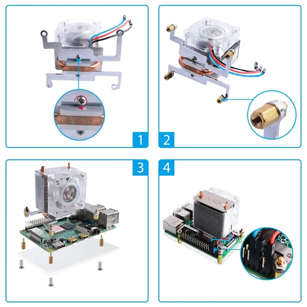 52Pi ICE Tower CPU Cooling System V2 w/ RGB LED for Raspberry Pi 4B/3B  (Silver)