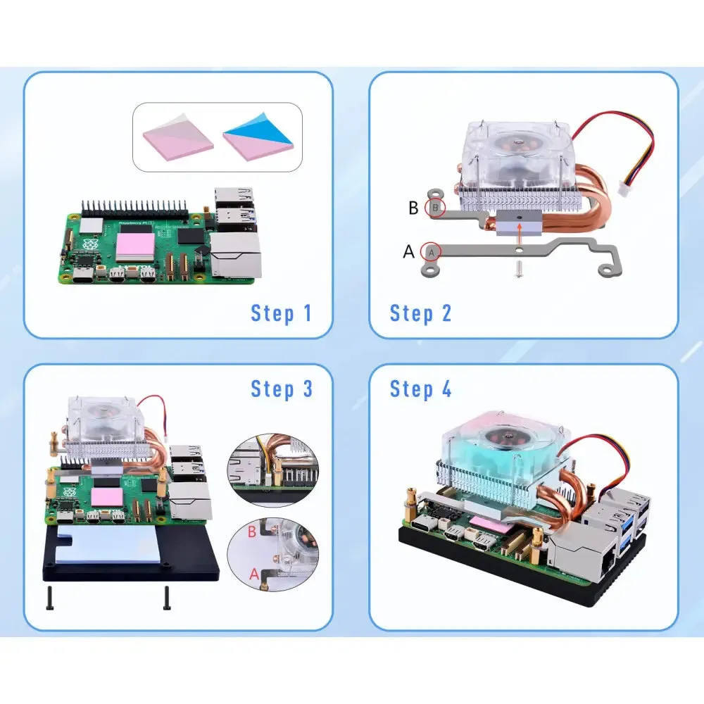 52Pi Low-Profile ICE Tower Cooling Fan RGB LED Light for Raspberry Pi 5