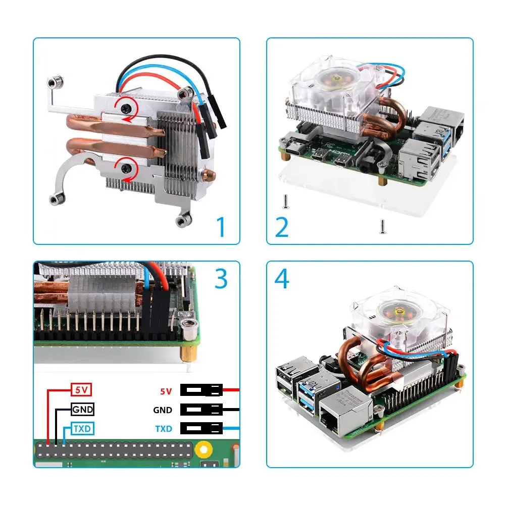 52Pi Low-Profile ICE Tower RGB LED Light Cooling Fan for Raspberry Pi 4B/3B /3B