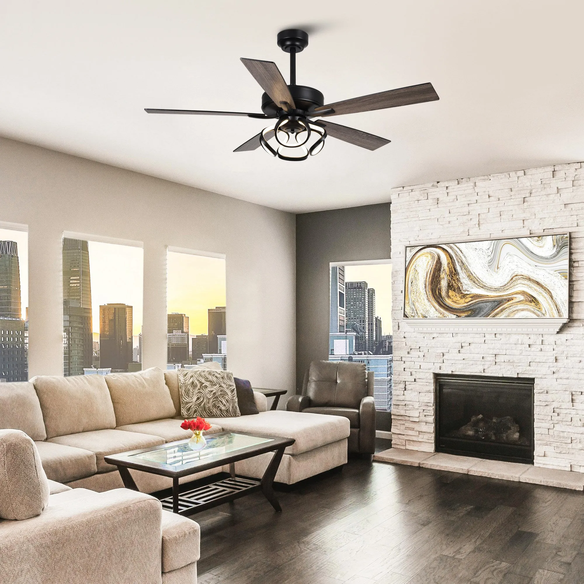 52" 6 Speed DC Black Ceiling Fan with Lighting