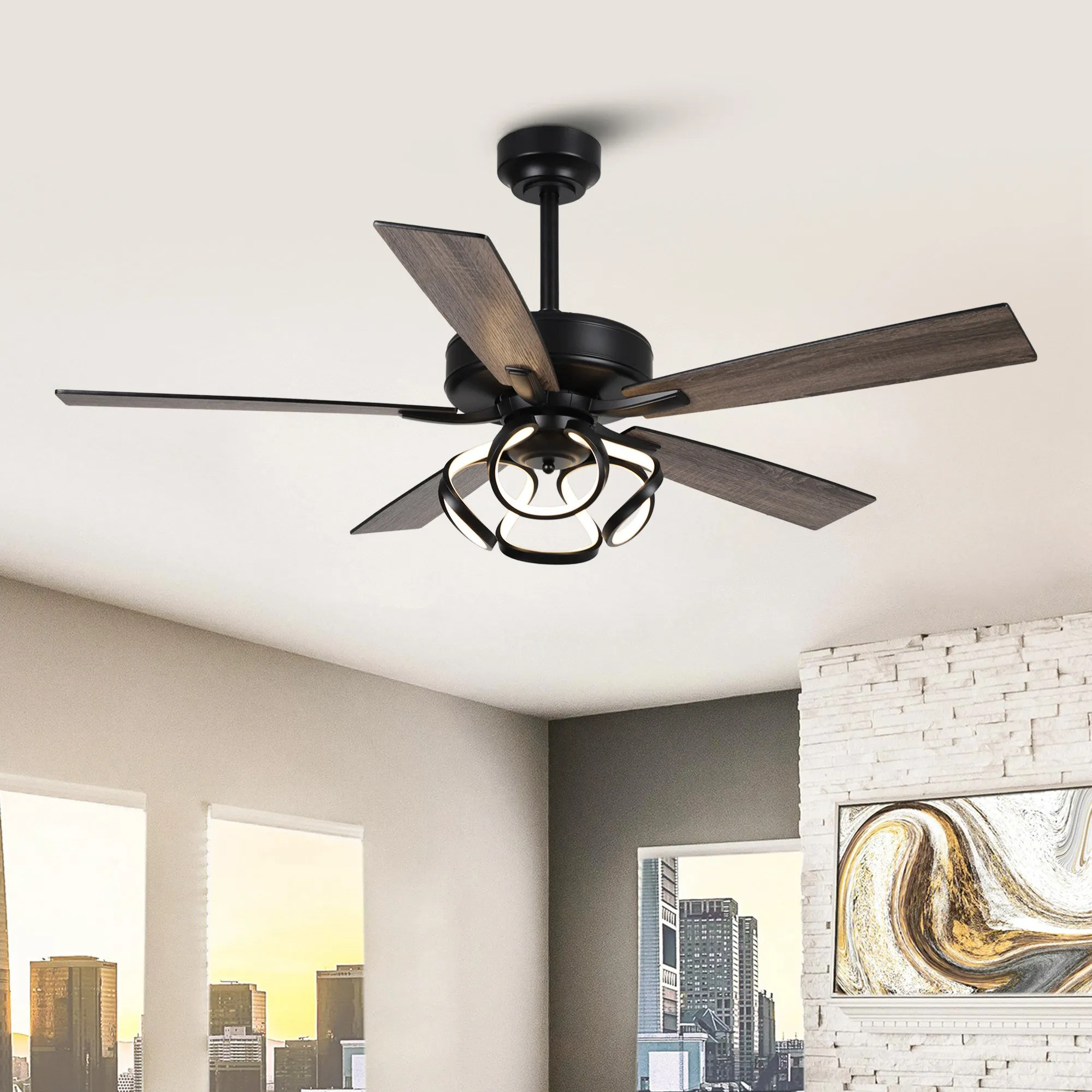 52" 6 Speed DC Black Ceiling Fan with Lighting