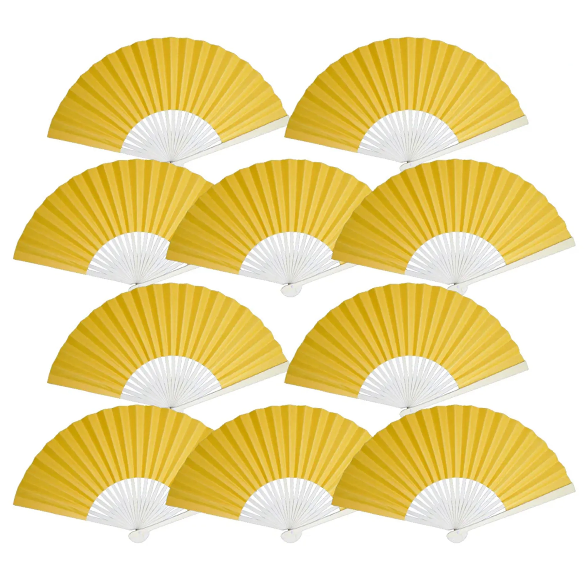 9" Yellow Paper Hand Fans for Weddings, Premium Paper Stock (10 Pack)