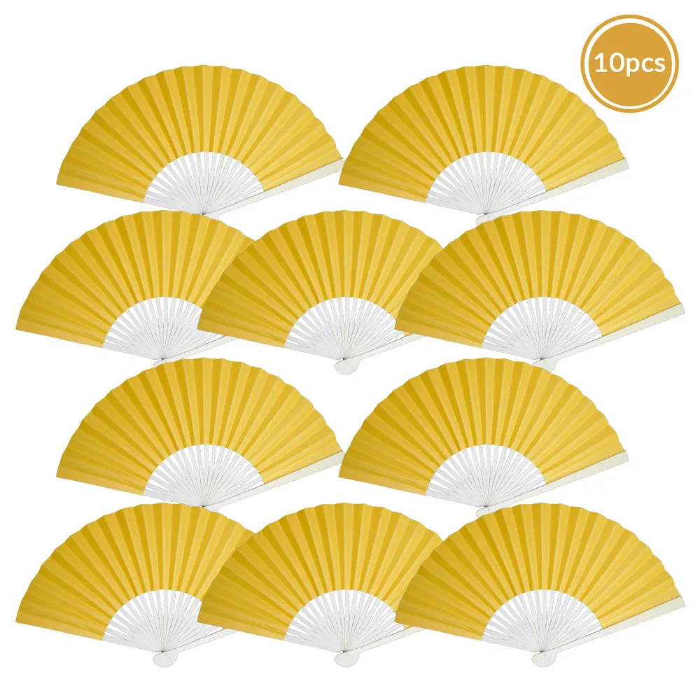 9" Yellow Paper Hand Fans for Weddings, Premium Paper Stock (10 Pack)