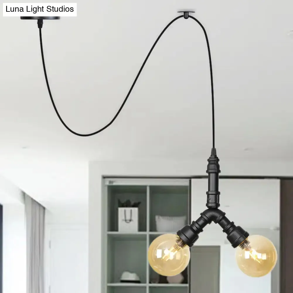 Alamak - Modern Amber Glass Pendant Chandelier with Swag Design