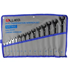 Allied Tools 14 Piece Combination Wrench Set 7-22mm with Roll up Storage Metric