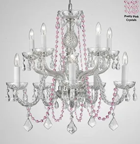 Authentic All Crystal Chandelier Chandeliers Lighting With Pretty Pink Crystals Perfect For Living Room Dining Room Kitchen Kid'S Bedroom H25" W24" - G46-B84/Cs/1122/5 5