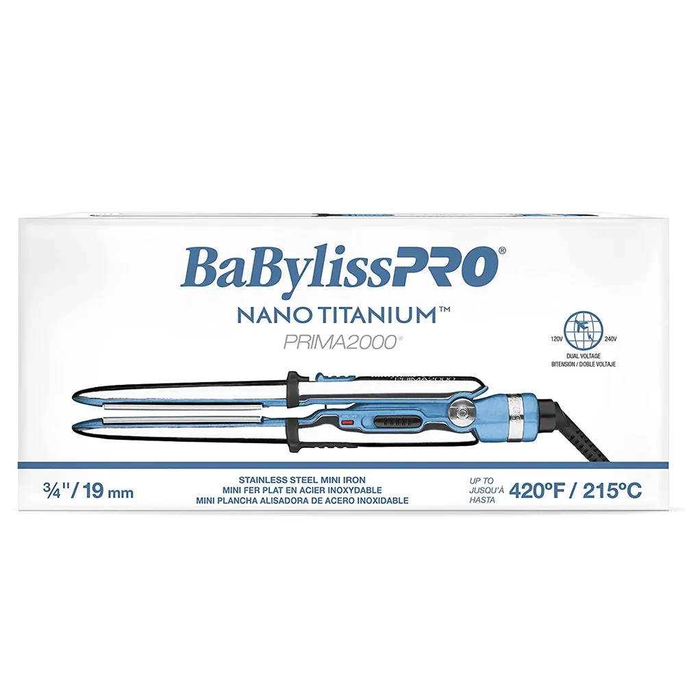 BaBylissPRO Nano Titanium Prima Ionic Stainless Steel Mini Iron 3/4" - Travel Size Flat Iron