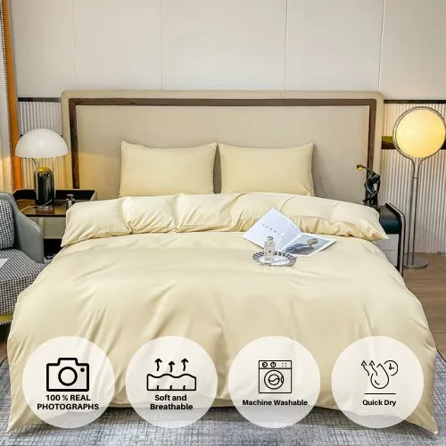 Basic Single Set of 4 Pieces, Luna Home Premium Quality Duvet Cover Set. Creamy Milk color.