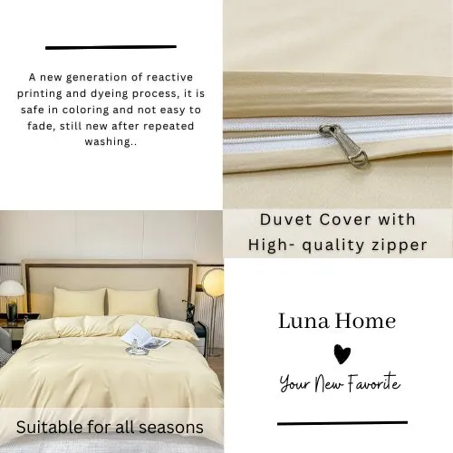 Basic Single Set of 4 Pieces, Luna Home Premium Quality Duvet Cover Set. Creamy Milk color.