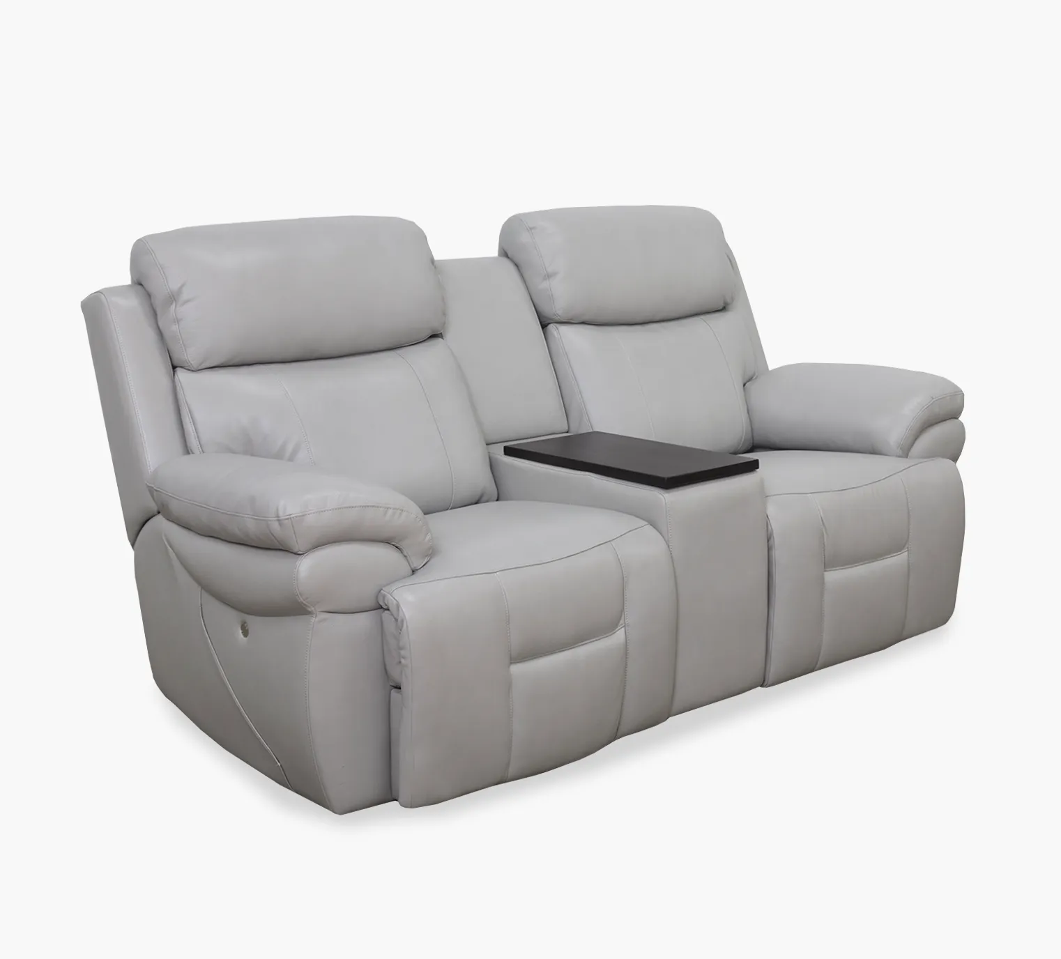 Bishop Silver Leather Zero Gravity Triple Power Reclining Console Loveseat