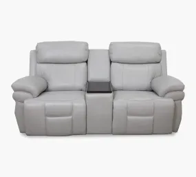 Bishop Silver Leather Zero Gravity Triple Power Reclining Console Loveseat