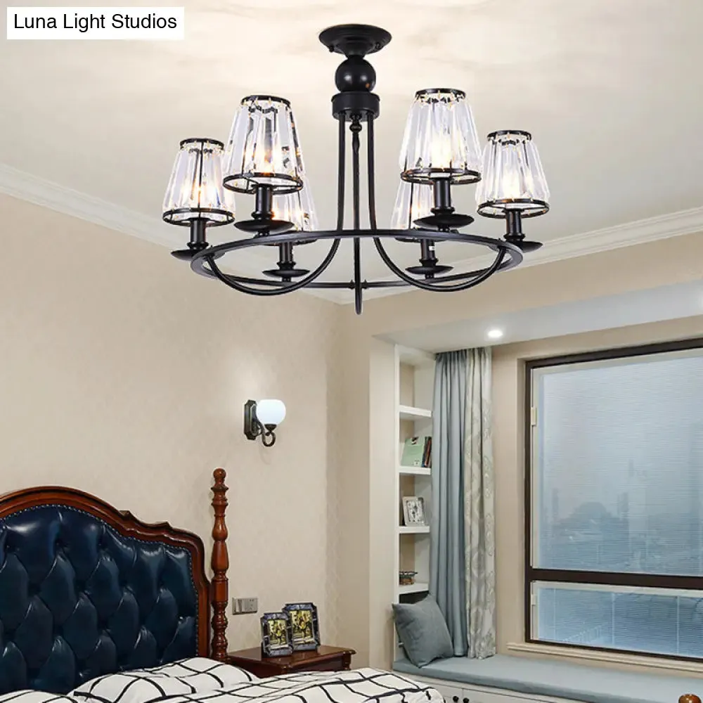 Black Conic Suspension Lamp with Traditional Cut-Crystal - Dining Room Chandelier