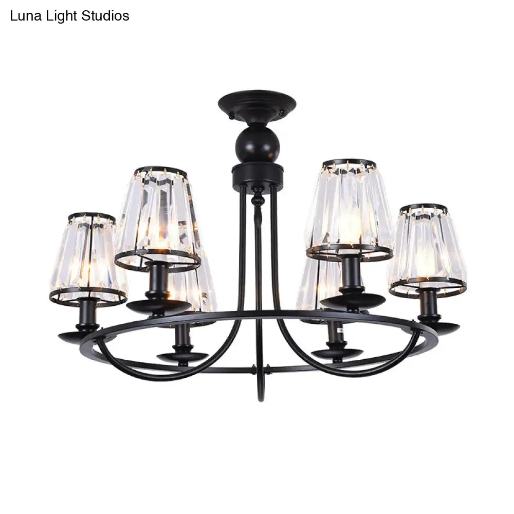 Black Conic Suspension Lamp with Traditional Cut-Crystal - Dining Room Chandelier