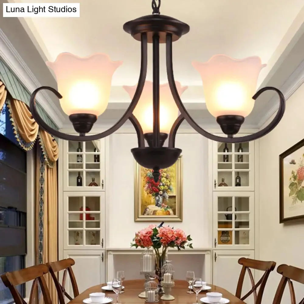 Black Frosted Glass Chandelier - Traditional Bell Design - Ideal for Living Room - Multiple Bulb Options