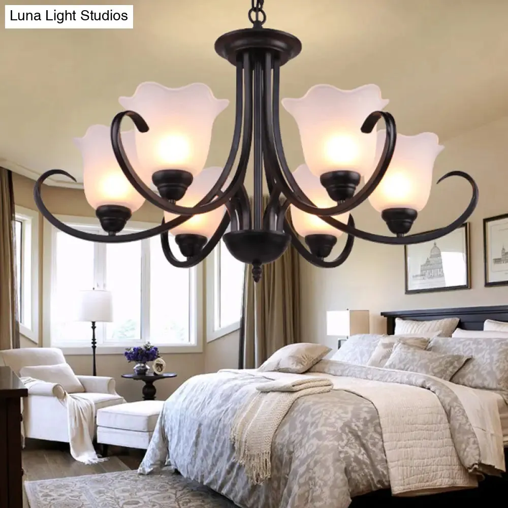 Black Frosted Glass Chandelier - Traditional Bell Design - Ideal for Living Room - Multiple Bulb Options