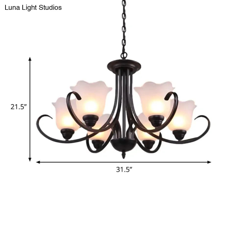 Black Frosted Glass Chandelier - Traditional Bell Design - Ideal for Living Room - Multiple Bulb Options