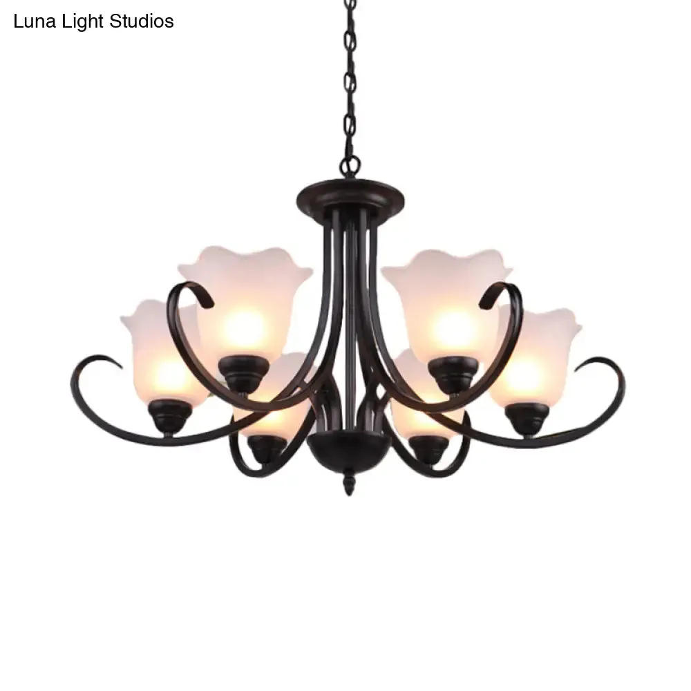 Black Frosted Glass Chandelier - Traditional Bell Design - Ideal for Living Room - Multiple Bulb Options