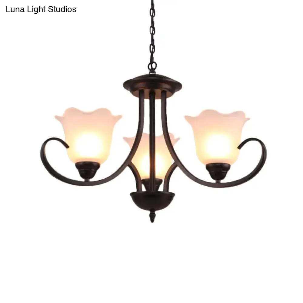 Black Frosted Glass Chandelier - Traditional Bell Design - Ideal for Living Room - Multiple Bulb Options