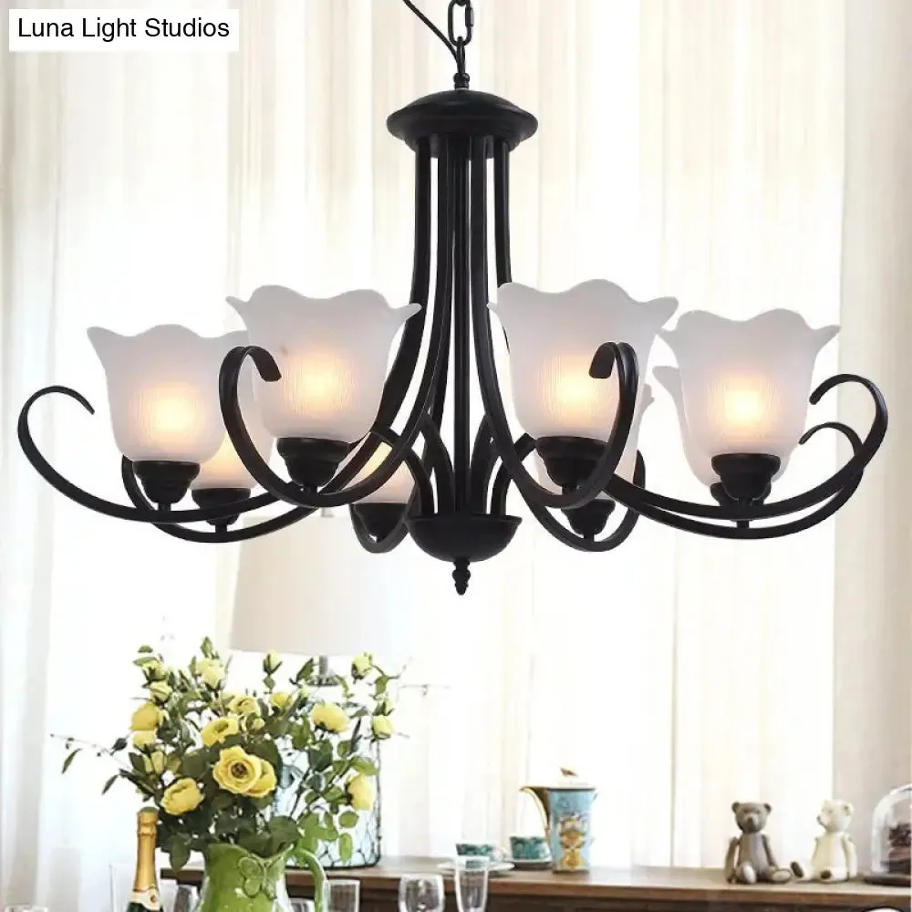 Black Frosted Glass Chandelier - Traditional Bell Design - Ideal for Living Room - Multiple Bulb Options