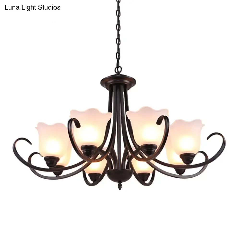 Black Frosted Glass Chandelier - Traditional Bell Design - Ideal for Living Room - Multiple Bulb Options