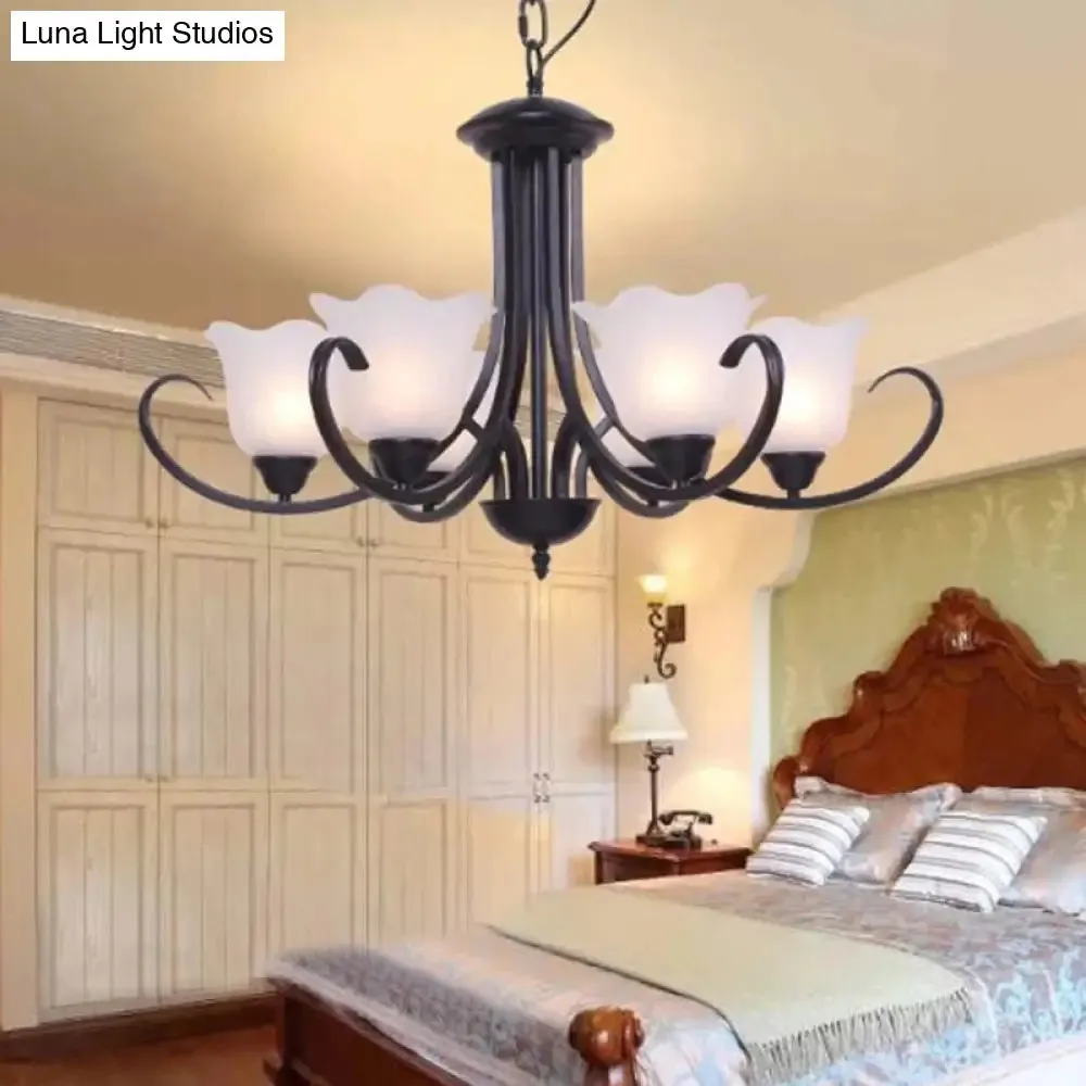 Black Frosted Glass Chandelier - Traditional Bell Design - Ideal for Living Room - Multiple Bulb Options