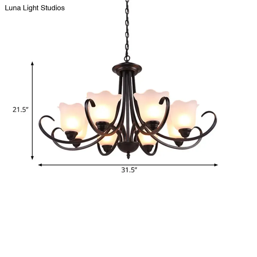 Black Frosted Glass Chandelier - Traditional Bell Design - Ideal for Living Room - Multiple Bulb Options