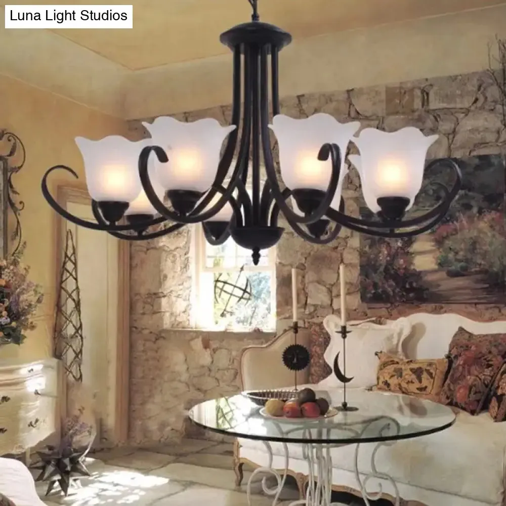 Black Frosted Glass Chandelier - Traditional Bell Design - Ideal for Living Room - Multiple Bulb Options