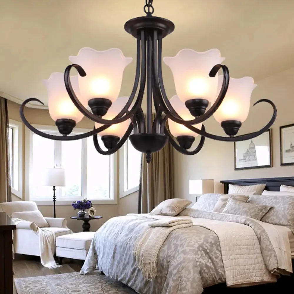 Black Frosted Glass Chandelier - Traditional Bell Design - Ideal for Living Room - Multiple Bulb Options