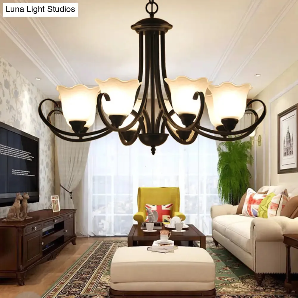 Black Frosted Glass Chandelier - Traditional Bell Design - Ideal for Living Room - Multiple Bulb Options