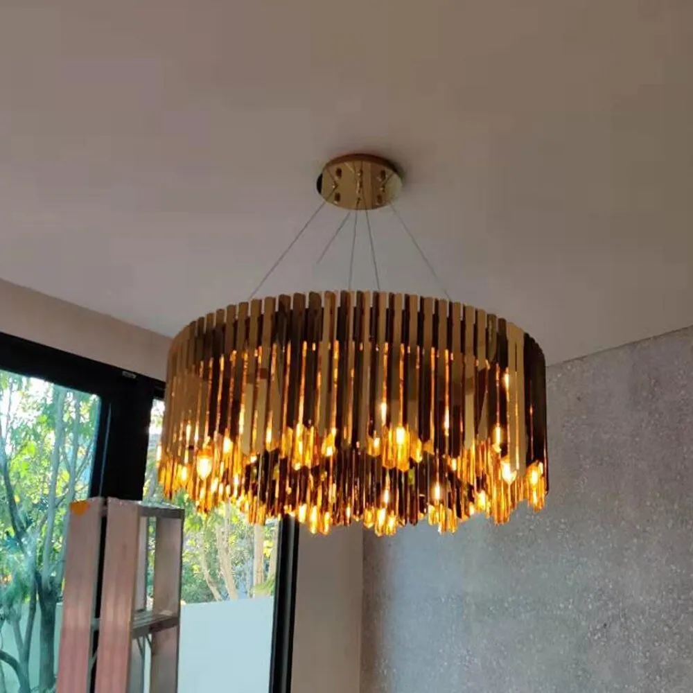 Black, Gold or Silver Round Stainless Steel Modern Chandelier For Dining Room Living Room