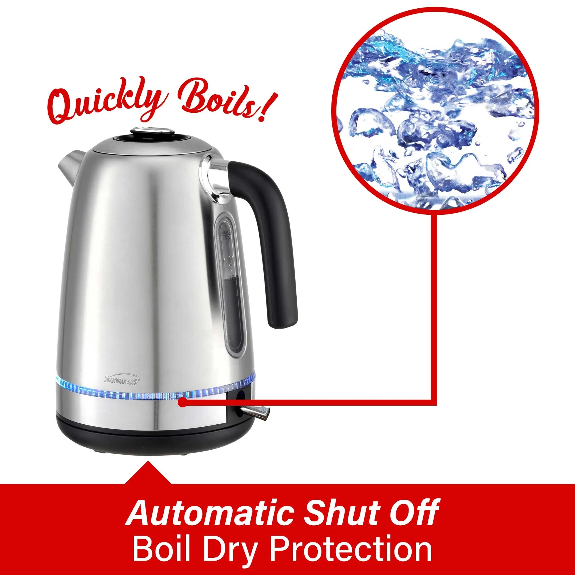 Brentwood KT-1792S 1500W 1.7L Cordless Electric Stainless Steel Kettle