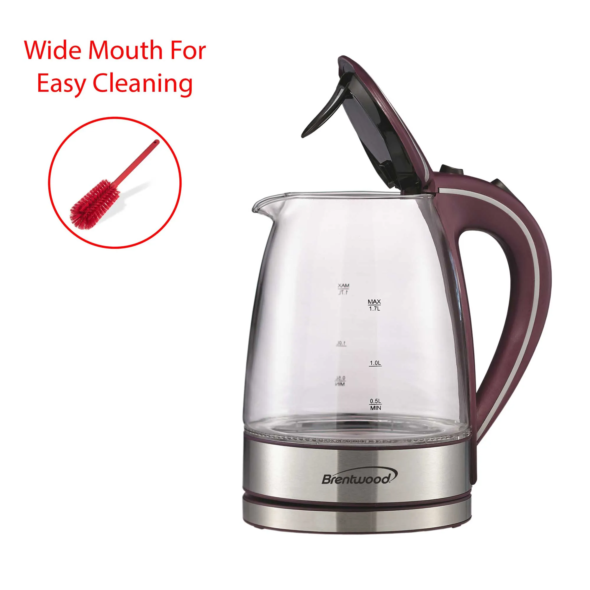 Brentwood KT-1900PR 1.7L Cordless Glass Electric Kettle, Purple