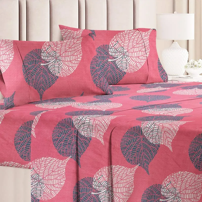 BSB HOME 120 TC Double Floral Printed Bedsheet with 2 Pillow Covers | 110 GSM Soft Brushed Microfiber - Breathable & Wrinkle Free - (86 X 88 Inch, Pink & Grey)