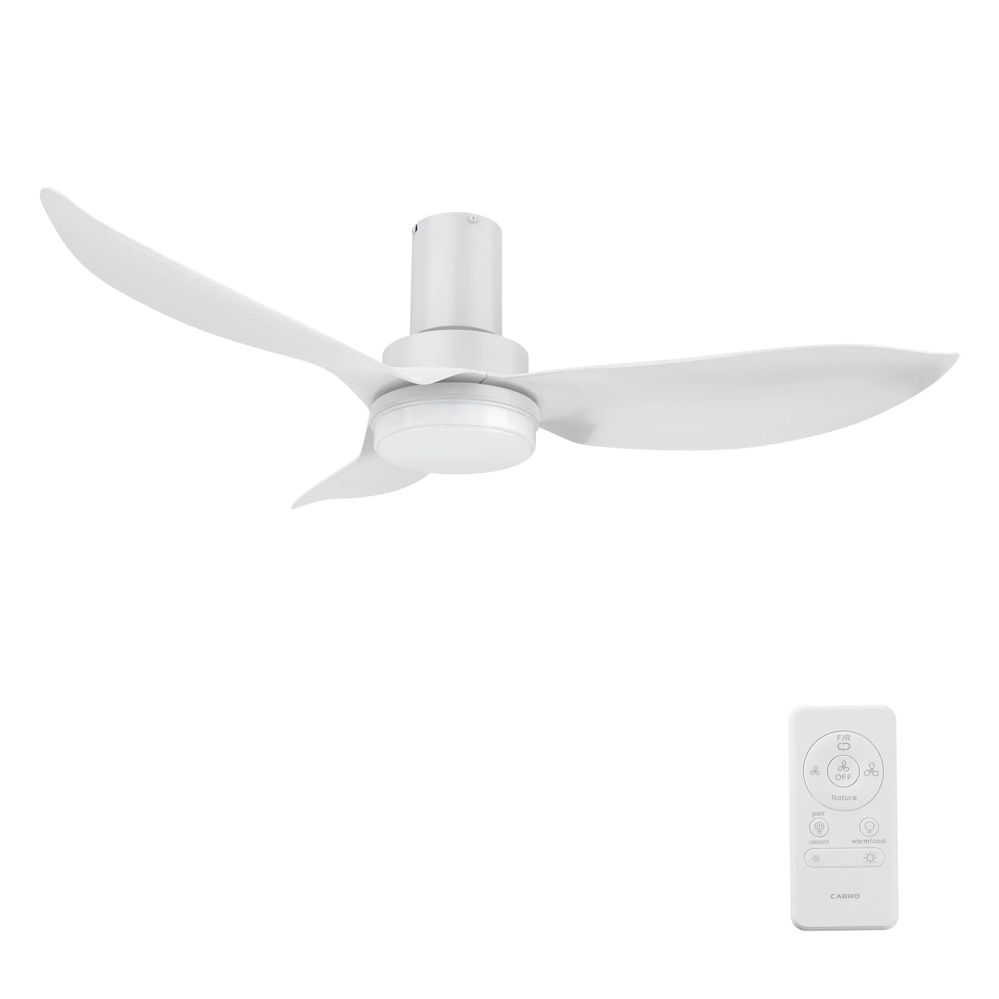 BUDE 36 inch 3-Blade Low Profile Ceiling Fan with LED Light & Remote Control - White/White