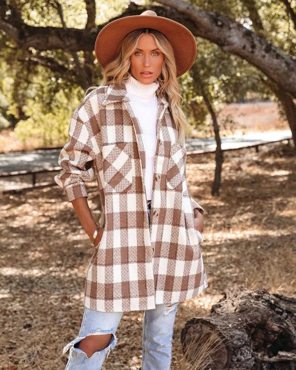 Casual Printed Woolen Trench