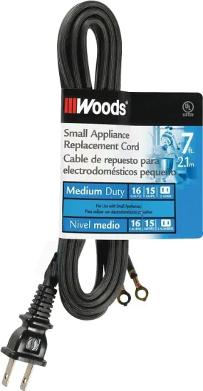 CCI 0288 Replacement Extension Cord, 7 ft L, 15 A, 125 V, Black :EA: QUANTITY: 1