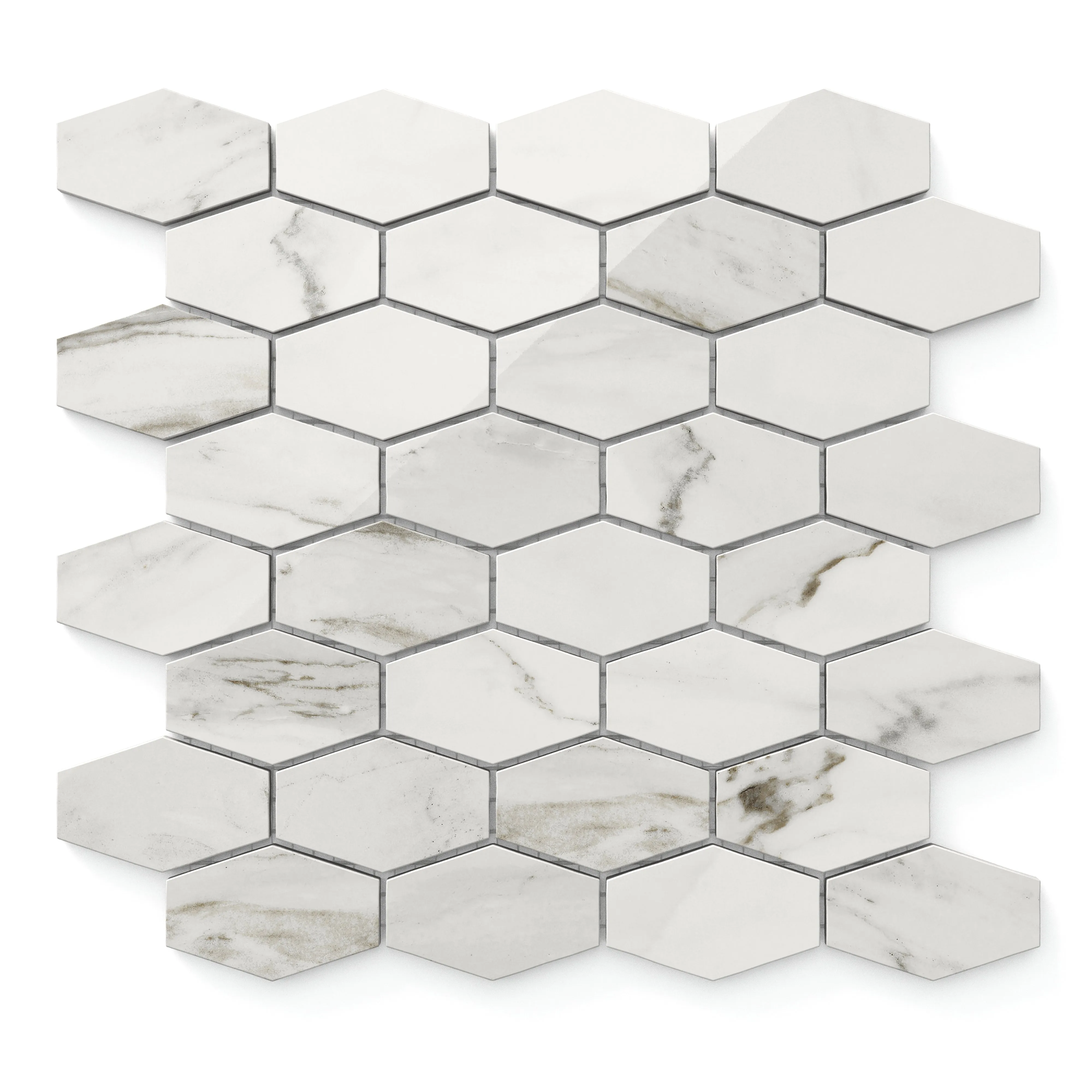 Chantel 12x11 Polished Porcelain Hexagon Mosaic Tile in Apuano