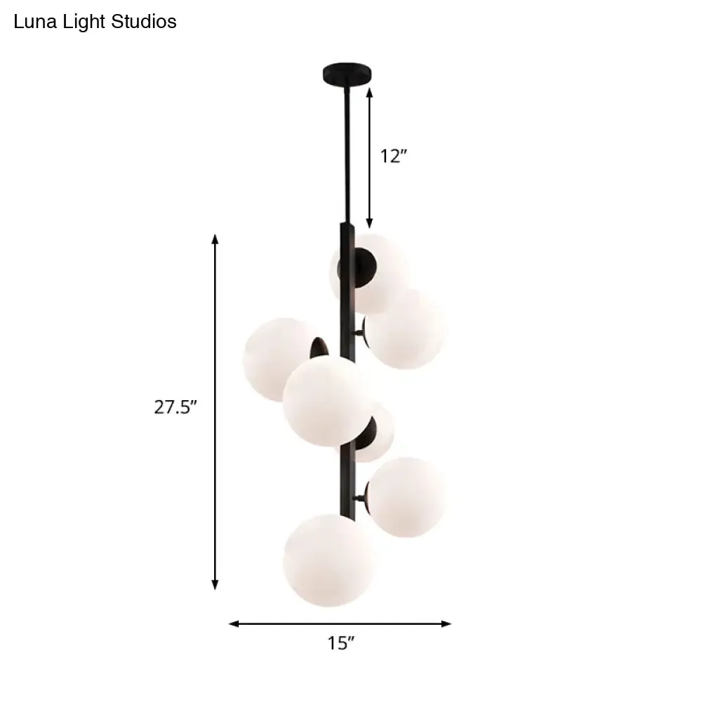 Contemporary Black Round Chandelier: Opal Glass 7 Bulb Suspension Lamp