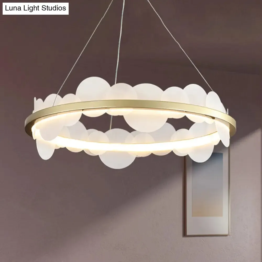 Contemporary LED Acrylic Chandelier Pendant in White/Warm Light - Gold Ring Design - 23.5"/31.5" Diameter